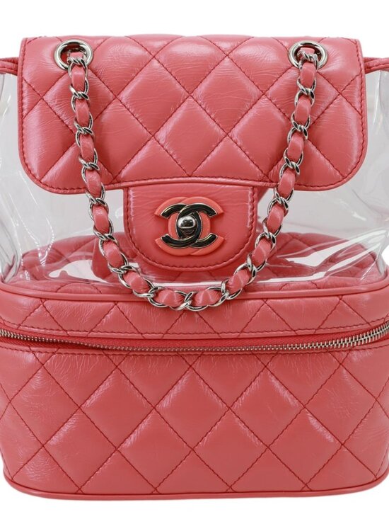 Chanel  Crumpled Crumpled Quilted Calfskin PVC Backpack Pink main image 10